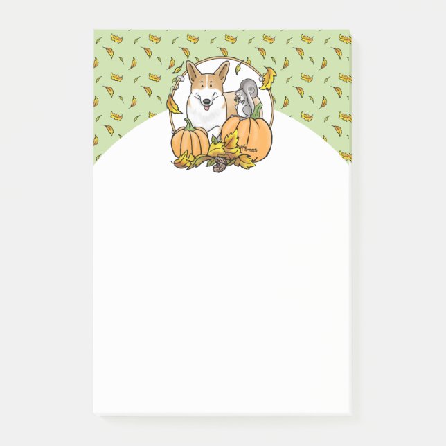 Fall Pembroke Welsh Corgi (rot 1) Pumpkins Niedlic Post-it Klebezettel (Vorderseite)