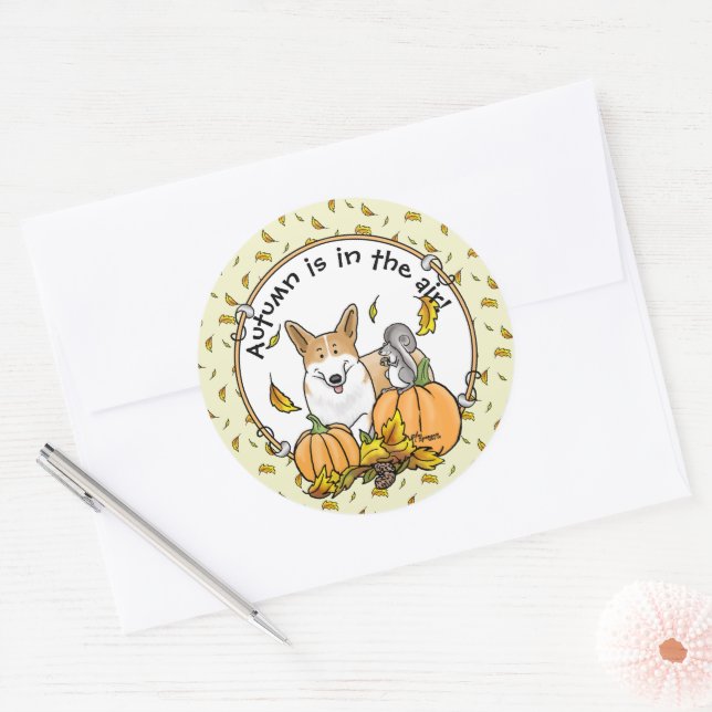 Fall Pembroke Welsh Corgi (rot 1) Pumpkins Niedlic Runder Aufkleber (Umschlag)