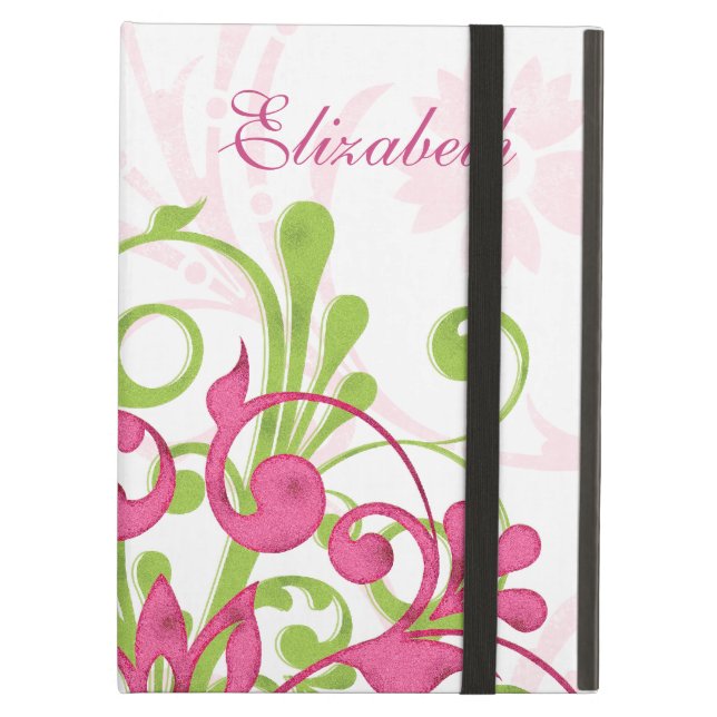Fall personalisiert Pink Green Floral iPad Folio (Vorderseite Geschlossen)