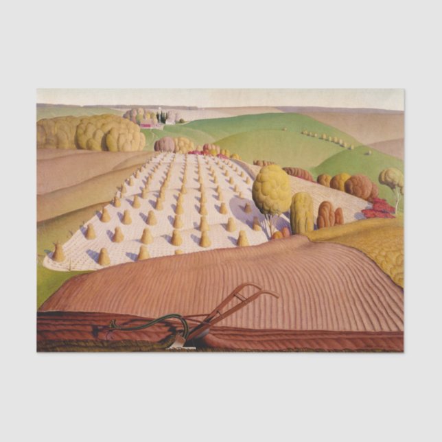 Fall Pflügen, 1931 von Grant Wood Seidenpapier (Vorderseite)