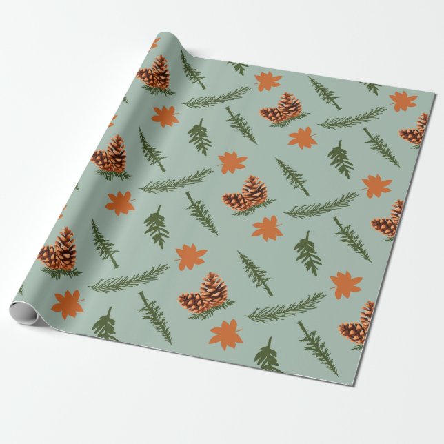 Fall Pine und Ahornleder Nahtlose Wrapping Paper Geschenkpapier (Ungerollt)
