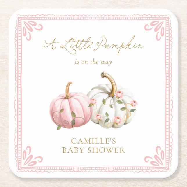 Fall Pink Baby Shower Drink Coasters Rechteckiger Pappuntersetzer (Vorderseite)