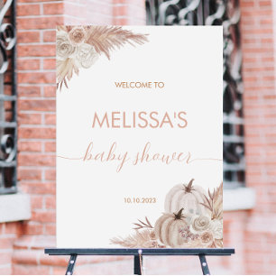 Fall Pink Floral Pumpkin Boho Baby Dusche Willkomm Poster