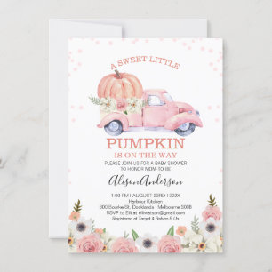 Fall Pink Floral Pumpkin Truck Baby Dusche Einladung