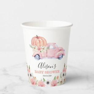 Fall Pink Floral Pumpkin Truck Baby Dusche Pappbecher