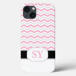 Fall Pink & Gray Zickzack Monogramm iPad 2/3/4 iPhone 13 Hülle