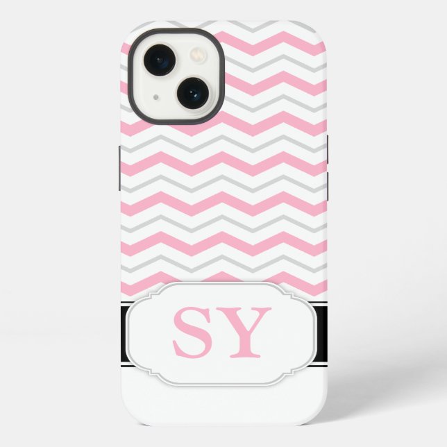 Fall Pink & Gray Zickzack Monogramm iPad 2/3/4 iPhone Hülle (Rückseite)