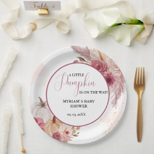 Fall Pink Pumpkin Floral Girl Dusche Pappteller