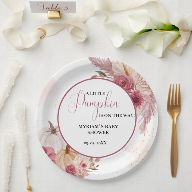 Fall Pink Pumpkin Floral Girl Dusche Pappteller (Hochzeit)