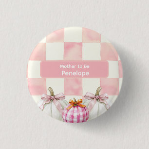Fall Pink Pumpkin Gingham Baby Showmutter zu sein Button