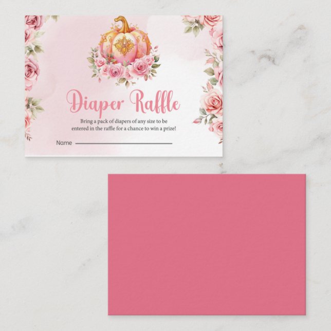 Fall Pink Pumpkin Girl Baby Diaper Raffle Card    Visitenkarte (Vorne/Hinten)