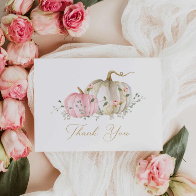 Fall Pink Pumpkin Girl Babydusche Danke Karte (Elegant Fall Baby Shower Than you card)