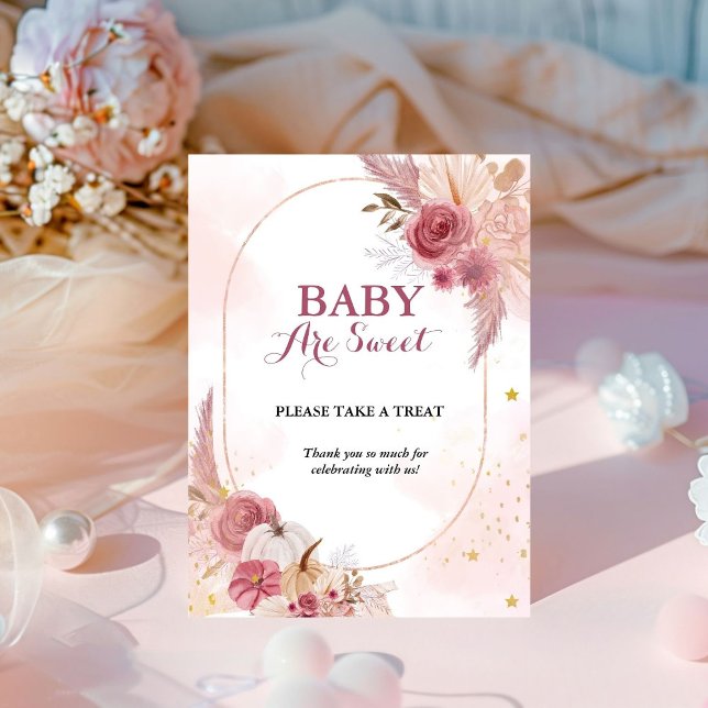 Fall Pink Pumpkin Girl Babydusche Gefälligkeitszei Sockelschild (Von Creator hochgeladen)