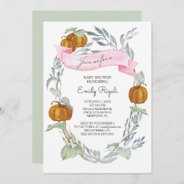 Fall Pink Pumpkin Greenerenery Baby Shower Einladung