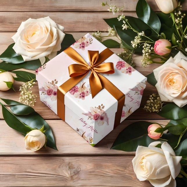 Fall pink Pumpkin Pampas Grass Girl Dusche Geschenkpapier (Von Creator hochgeladen)