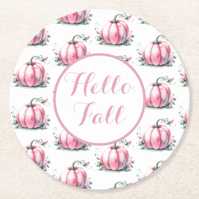 Fall Pink Pumpkin Round Paper Untersetzer (Vorderseite)