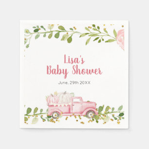 Fall Pink Pumpkin Truck Baby Dusche Napkin Serviette