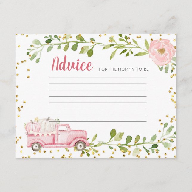 Fall Pink Pumpkin Truck Baby Showcard Begleitkarte (Vorderseite)