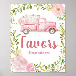 Fall Pink Pumpkin Truck Wasserfarbe Farbe Zeichen Poster
