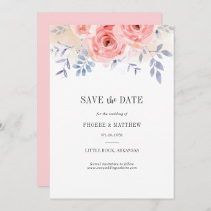 Fall Pink Roses Aquarell Lilac Foliage Save The Date