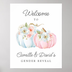 Fall Pink und Blue Pumpkin Gender Reveal Willkomme Poster