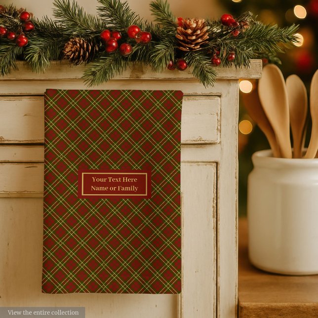 Fall Plaid Kitchen Towel Elegant Monogram Accent Geschirrtuch (Fall Plaid Kitchen Towel Elegant Monogram Accent)