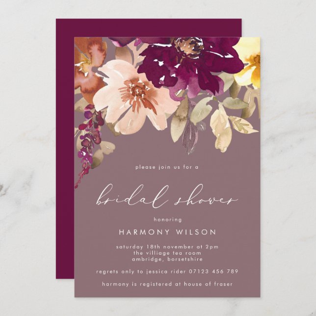 Fall Plum Brautparty Einladung (Vorne/Hinten)