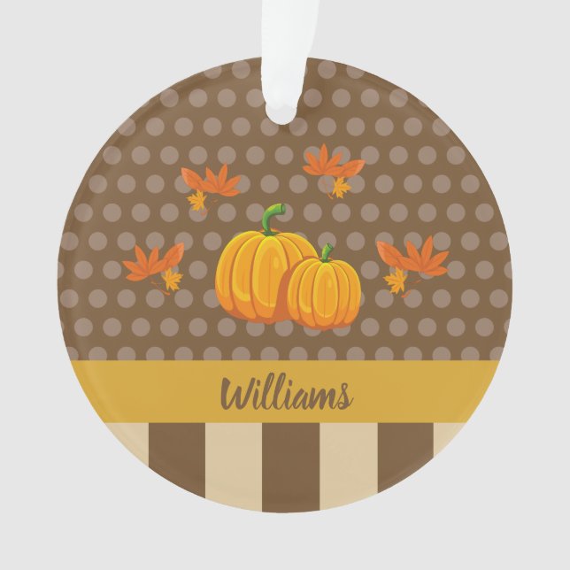 Fall Polka Dot Pumpkin mit Familienname Weihnachte Ornament (Vorderseite)