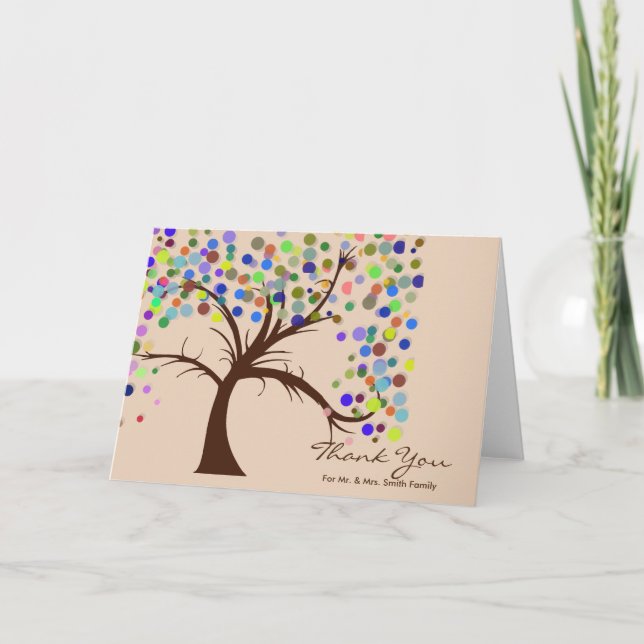 Fall Polka Dots Tree Wedding Vielen Dank Dankeskarte (Vorderseite)