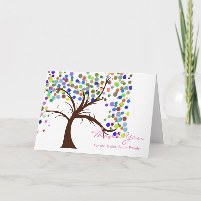 Fall Polka Dots Tree Wedding Vielen Dank Dankeskarte (Vorderseite)