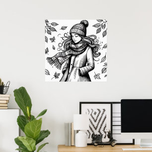 Fall Poster Girl Coloring Page