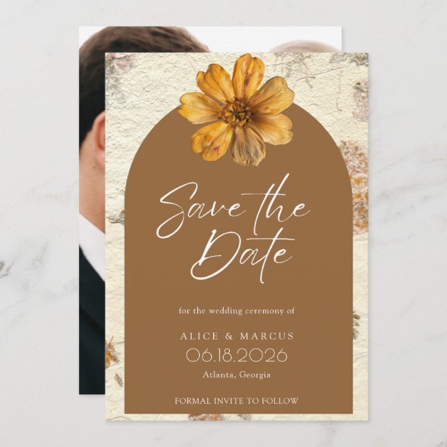 Fall Pressed Blume Foto Hochzeit speichern das Dat Save The Date (Vorne/Hinten)
