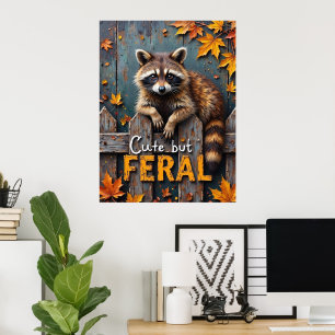 Fall Prowler: Raccoon auf Wetterzaun Poster
