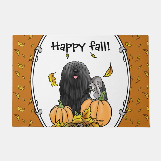 Fall Puli Hund (schwarz) Pumpkins Blätter Niedlich Fußmatte (Vorderseite)