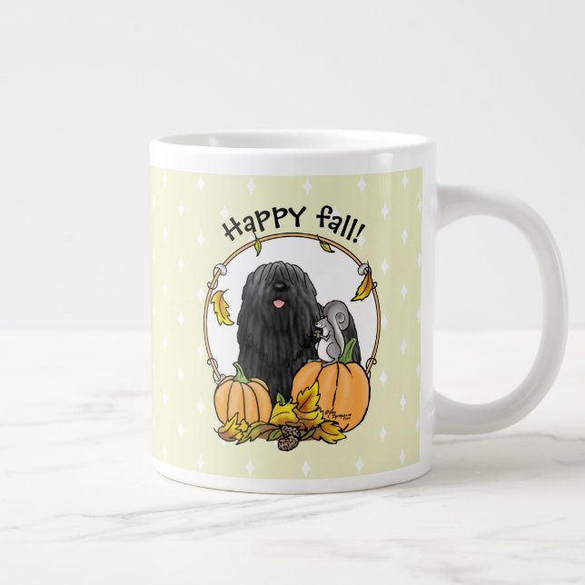 Fall Puli Hund (schwarz) Pumpkins Blätter Niedlich Jumbo-Tasse (Rechts)