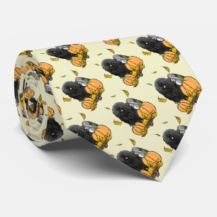 Fall Puli Hund (schwarz) Pumpkins Blätter Niedlich Krawatte
