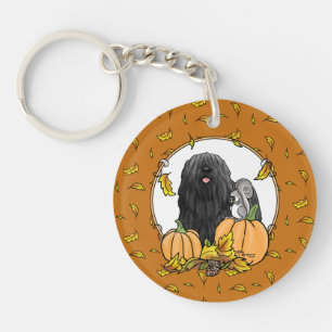 Fall Puli Hund (schwarz) Pumpkins Blätter Niedlich Schlüsselanhänger