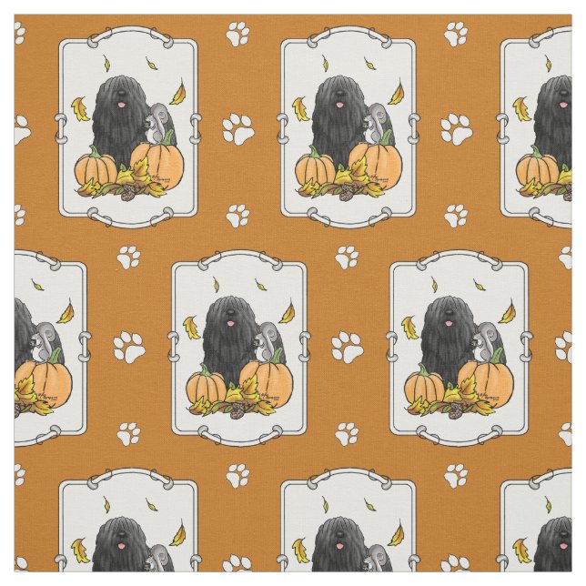 Fall Puli Hund (schwarz) Pumpkins Blätter Niedlich Stoff (Muster)