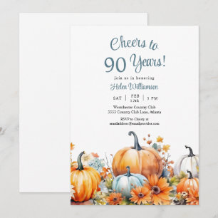 Fall Pumpkin 90. Geburtstag Cheers auf 90 Jahre Einladung