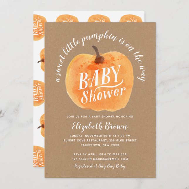 Fall Pumpkin Autumn Kraft Baby Shower Einladung (Vorne/Hinten)