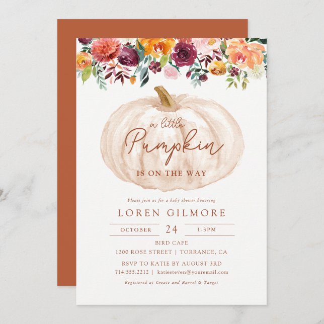 Fall Pumpkin Baby Baby Dusche Einladung (Vorne/Hinten)