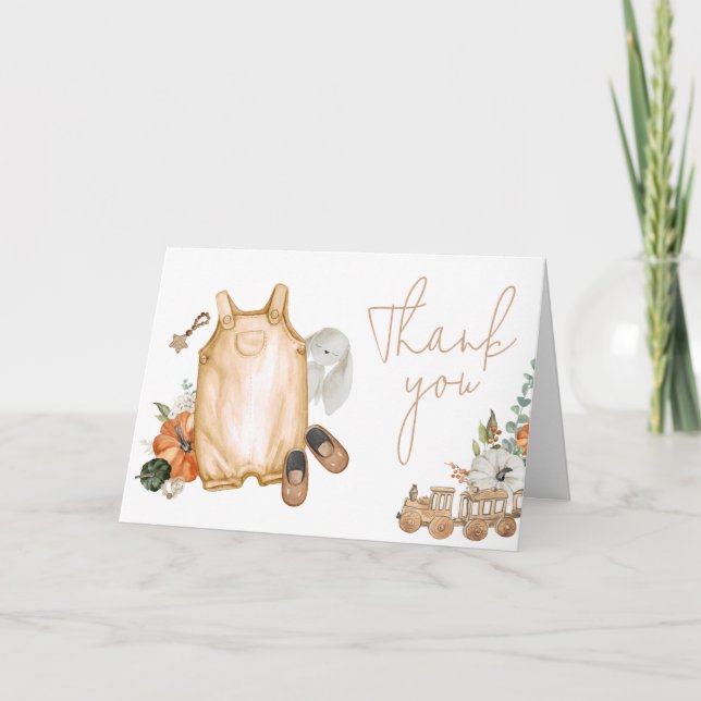 Fall Pumpkin Baby Clothes Baby Dusche Dankeskarte (Vorderseite)