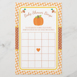 Fall Pumpkin Baby Dusche Bingo Game