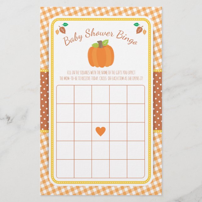Fall Pumpkin Baby Dusche Bingo Game (Vorderseite)