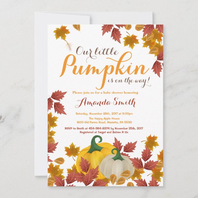 Fall Pumpkin Baby Dusche Einladung (Vorderseite)