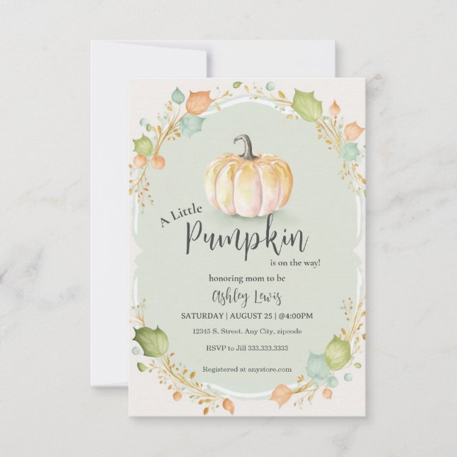 Fall Pumpkin Baby Dusche Einladung (Vorderseite)