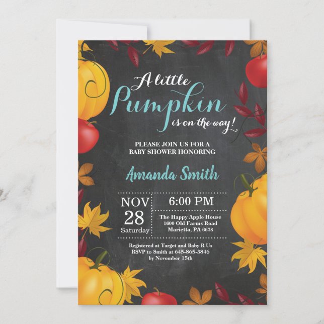 Fall Pumpkin Baby Dusche Einladung Chalkboard (Vorderseite)