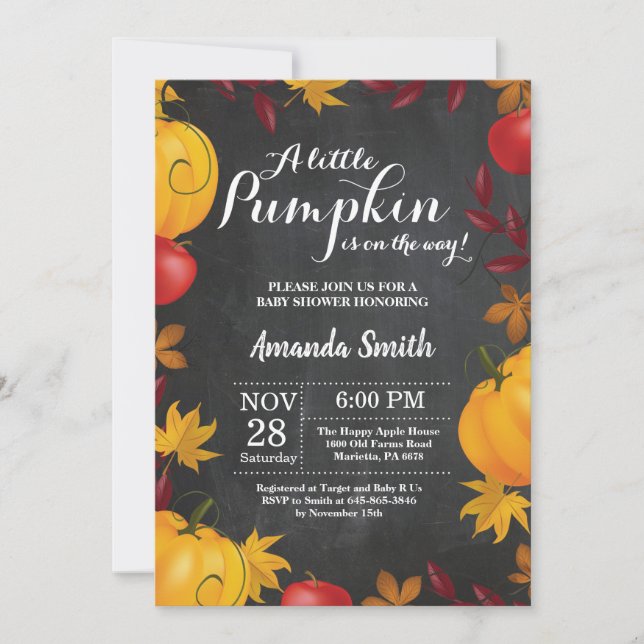 Fall Pumpkin Baby Dusche Einladung Chalkboard (Vorderseite)