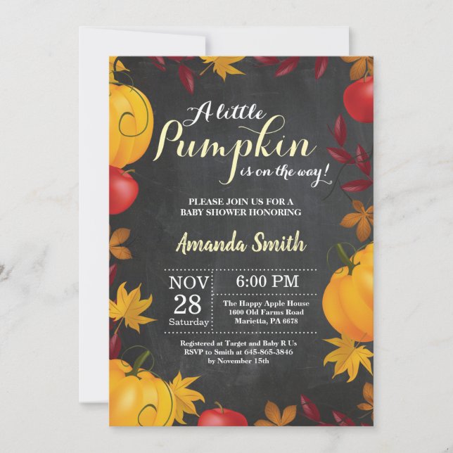 Fall Pumpkin Baby Dusche Einladung Chalkboard (Vorderseite)