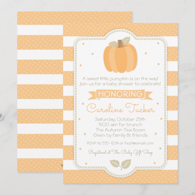 Fall Pumpkin Baby Dusche Einladung Orange Streifen (Vorne/Hinten)